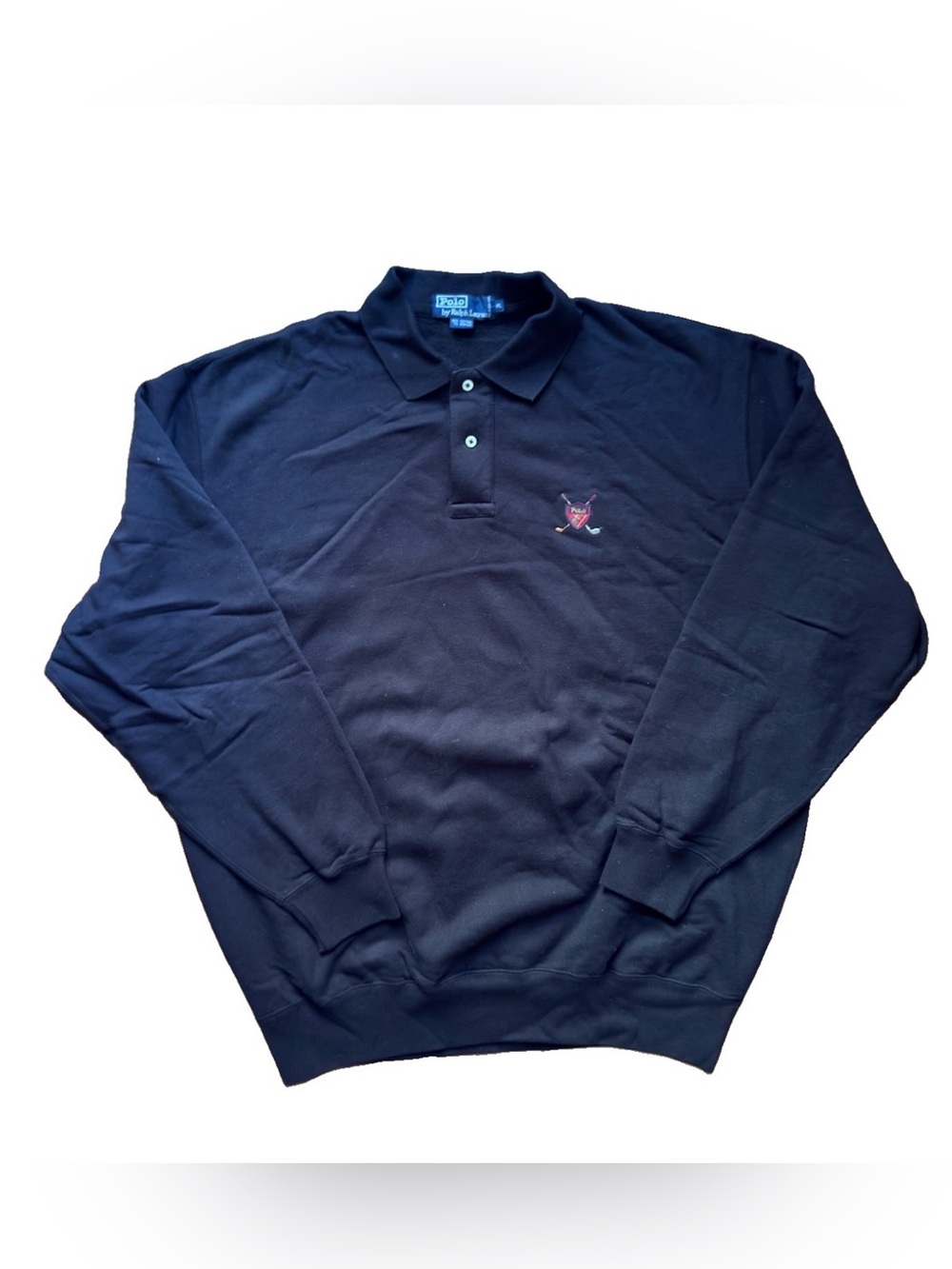 Vintage 90s Polo by Ralph Lauren XL Golf Crest Long Sleeve Polo Sweatshirt